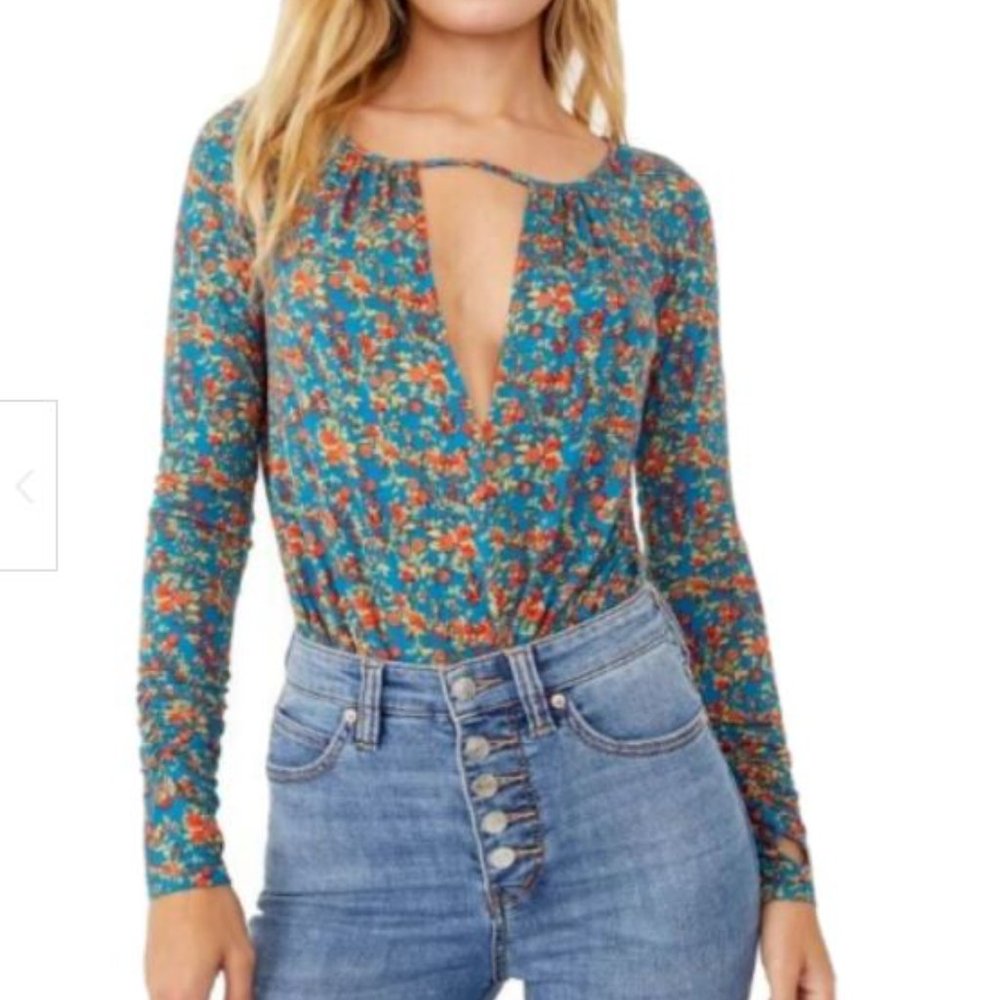 Free People Kaya Bodysuit in Turquoise Floral Print NWT Size S